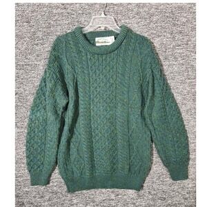 Aran Crafts Ireland Mens Green Wool Cable Knit Crewneck Sweater Size M